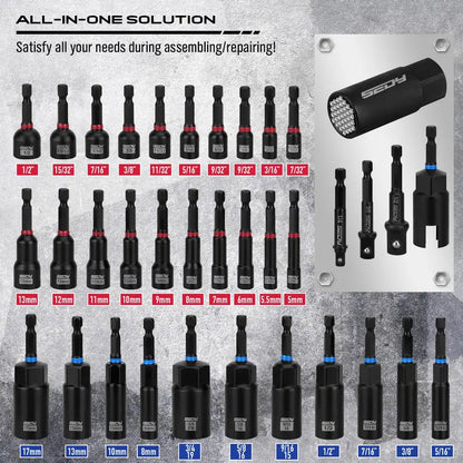 41/59/80-Piece Magnetic Impact Nut Driver Set – SAE & Metric with Adapters & Extensions