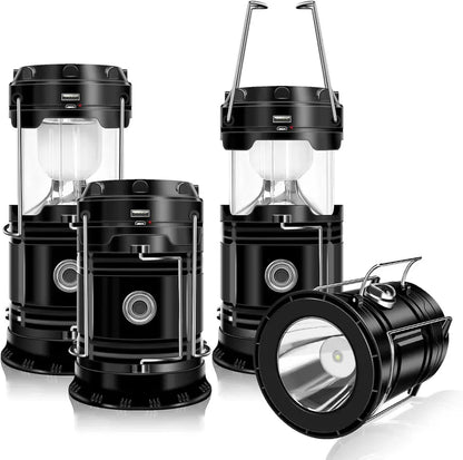 4-Pack Rechargeable Solar Camping Lanterns – Foldable LED Lights with Magnetic Base & Hanging Hook for Camping, Hiking & Emergencies
