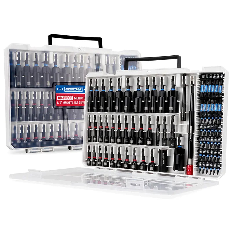 41/59/80-Piece Magnetic Impact Nut Driver Set – SAE & Metric with Adapters & Extensions