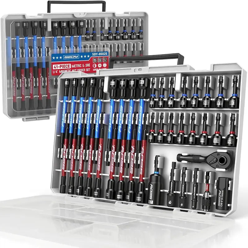 41/59/80-Piece Magnetic Impact Nut Driver Set – SAE & Metric with Adapters & Extensions