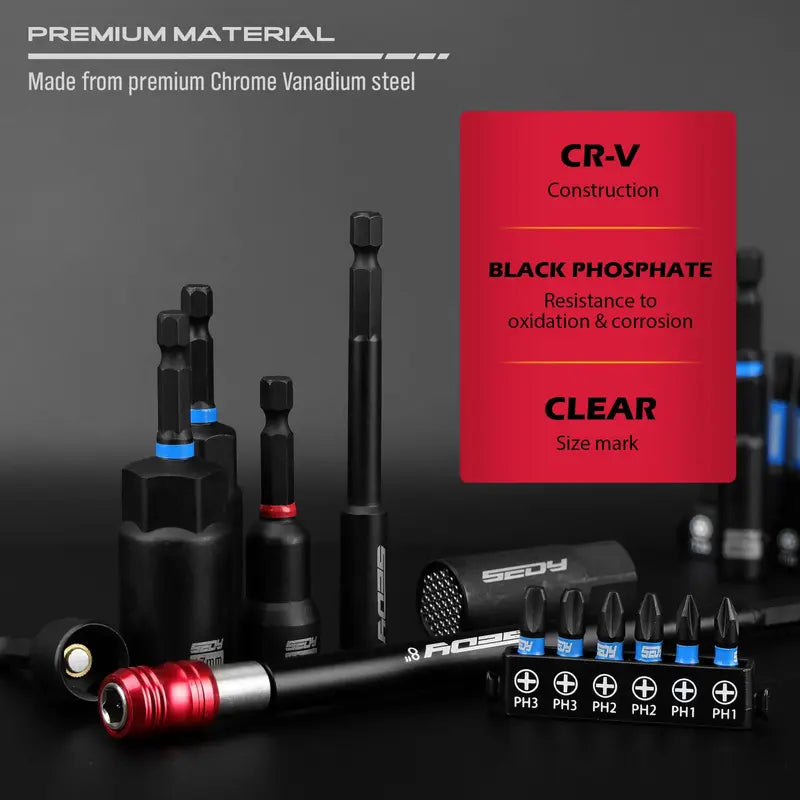 41/59/80-Piece Magnetic Impact Nut Driver Set – SAE & Metric with Adapters & Extensions