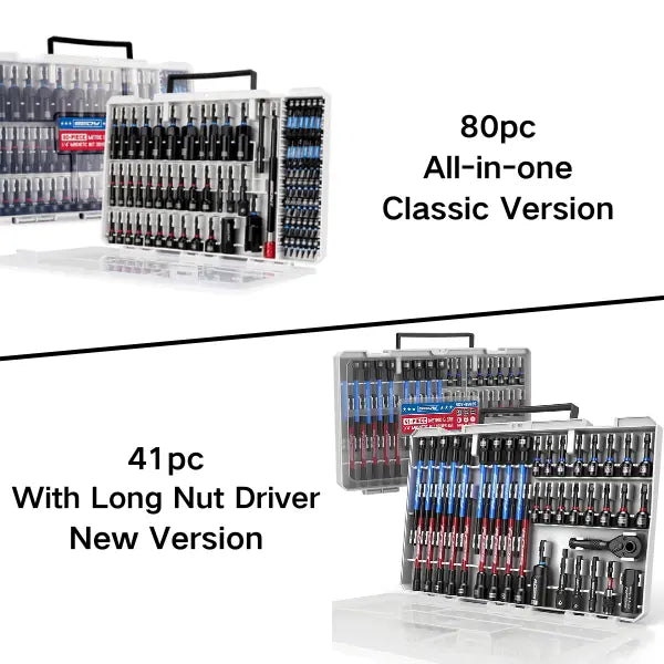 41/59/80-Piece Magnetic Impact Nut Driver Set – SAE & Metric with Adapters & Extensions